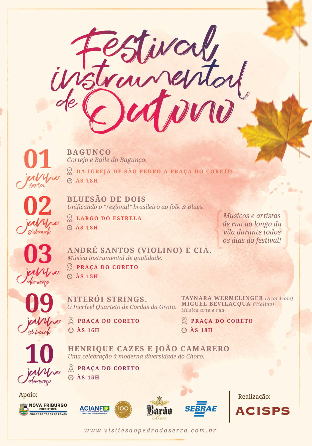 Programação do Festival Instrumental de Outono em São Pedro da Serra