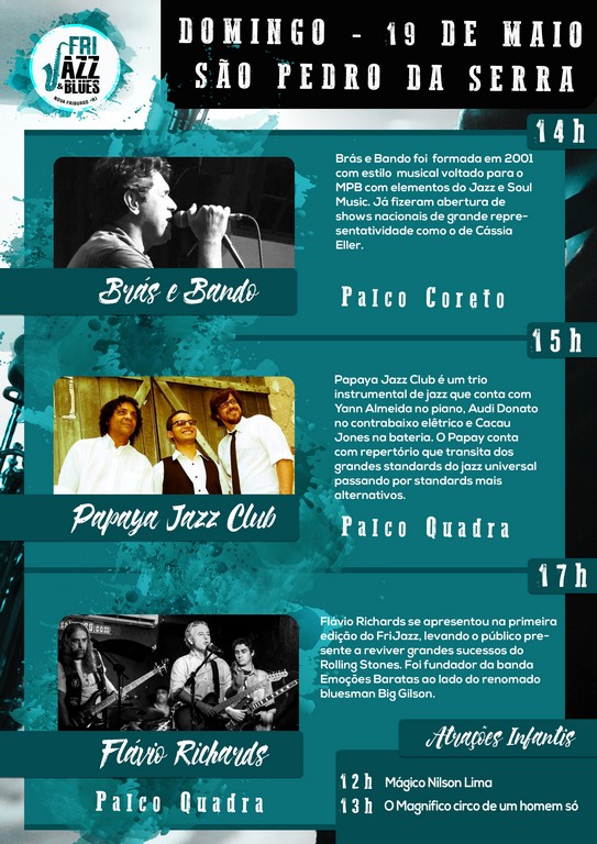 Programação detalhada do Fri Jazz & Blues 2019 São Pedro da Serra e Lumiar